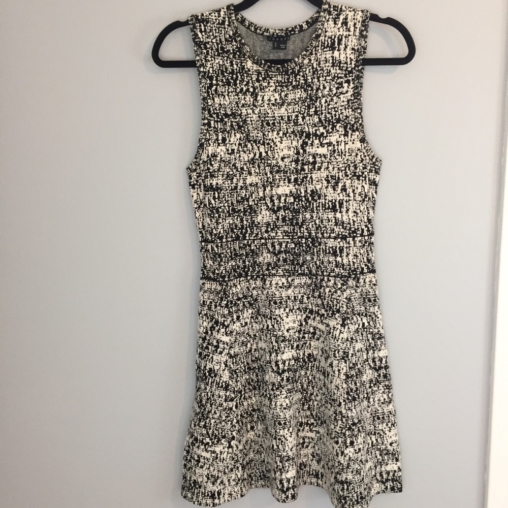 Theory Black White Fit and Flare Dress